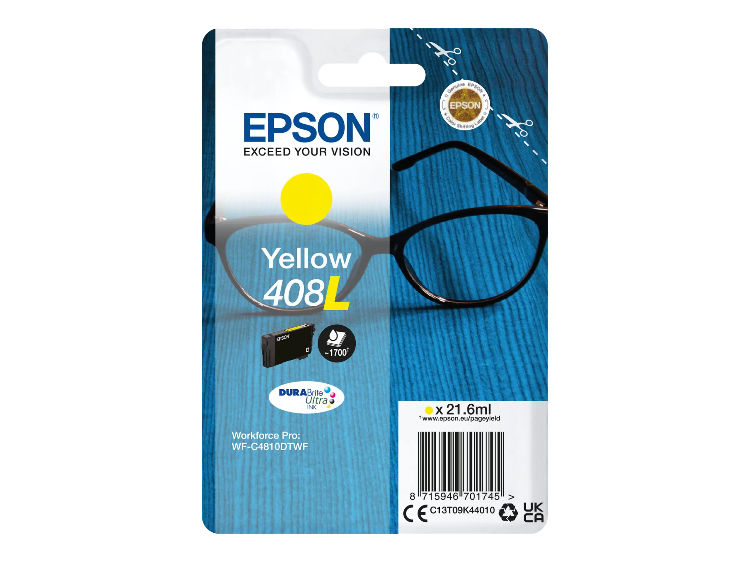Epson 408L - 21.6 ml - Gelb - original - Blisterverpackung - Tintenpatrone - für WorkForce Pro WF-C4810DTWF Epson 408L - 21.6 ml - Gelb - original - Blisterverpackung - Tintenpatrone - für WorkForce Pro WF-C4810DTWF