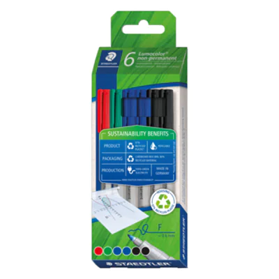 STAEDTLER® Folienstift Lumocolor® non-permanent pen 316 0,6mm farbig sortiert nicht dokumentenecht 6 St./Pack. STAEDTLER® Folienstift Lumocolor® non-permanent pen 316 0,6mm farbig sortiert nicht dokumentenecht 6 St./Pack.