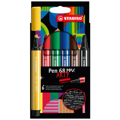 STABILO Pen 68 MAX, 6 Farben, Schwarz, Blau, Braun, Grün, Rot, Gelb, 5 mm, 1 mm, Mehrfarbig, Rund 768/06-21