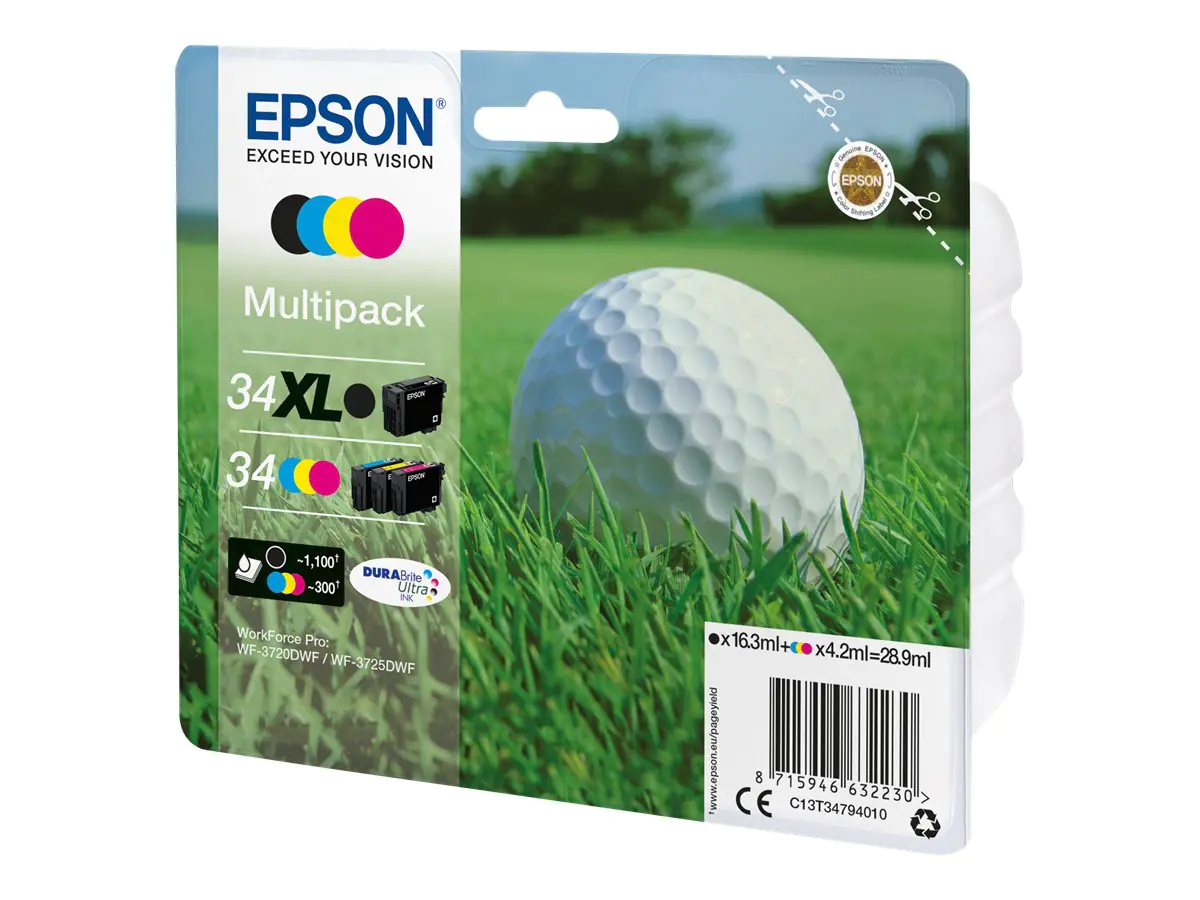Epson 34 Multipack - 4er-Pack - Schwarz, Gelb, Cyan, Magenta - Original - Tintenpatrone - für WorkForce Pro WF-3720, WF-3720DWF, WF-3725DWF