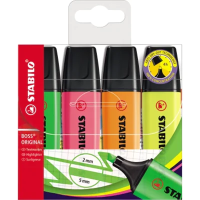 STABILO Textmarker BOSS ORIGINAL 70/4 2-5mm sortiert 4 St./Pack. STABILO Textmarker BOSS ORIGINAL 70/4 2-5mm sortiert 4 St./Pack.
