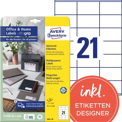 Avery Zweckform Universaletikett 3481-10 70x41mm weiß Avery Zweckform Universaletikett 3481-10 70x41mm weiß