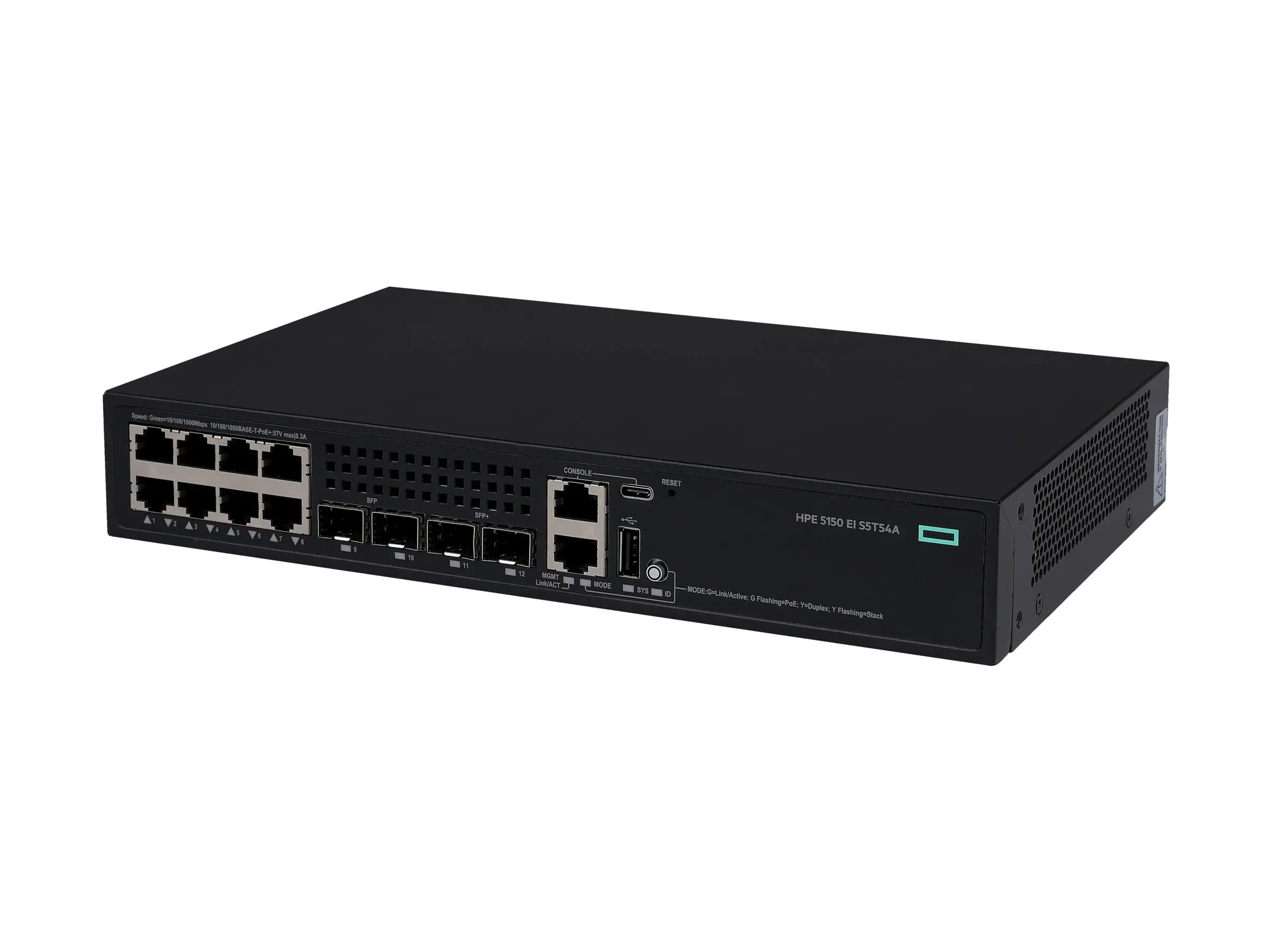 HPE Networking Comware 5150EI 8p 10M/100M/1G PoE+ 2p SFP 1G 2p SFP+ 1G/10G Switch - Switch - L3 - managed - 8 x 10/100/1000Base-T (PoE+) S5T54A