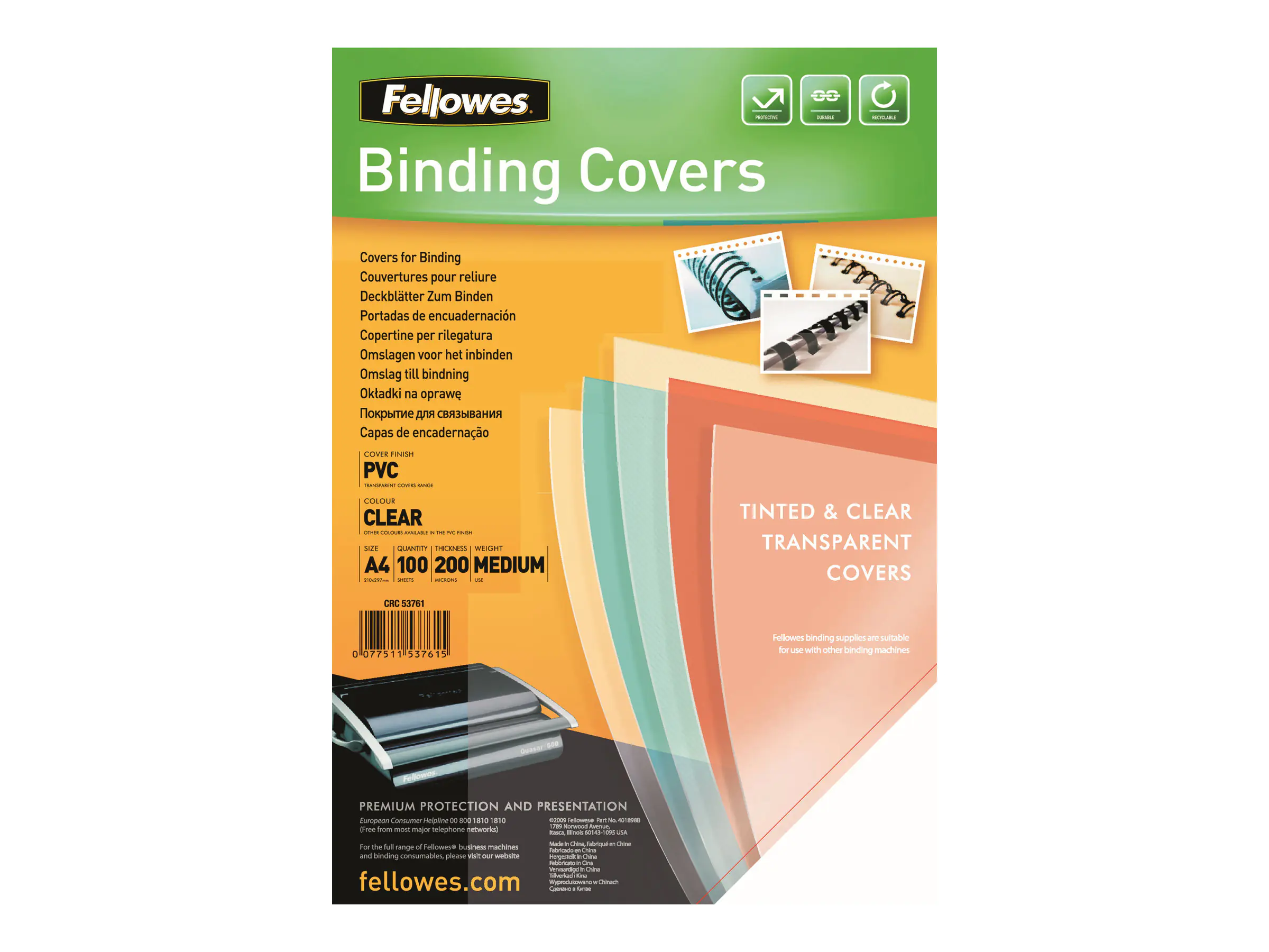 Fellowes Deckblatt 5376102 DIN A4 200mic transparent 100 St./Pack.