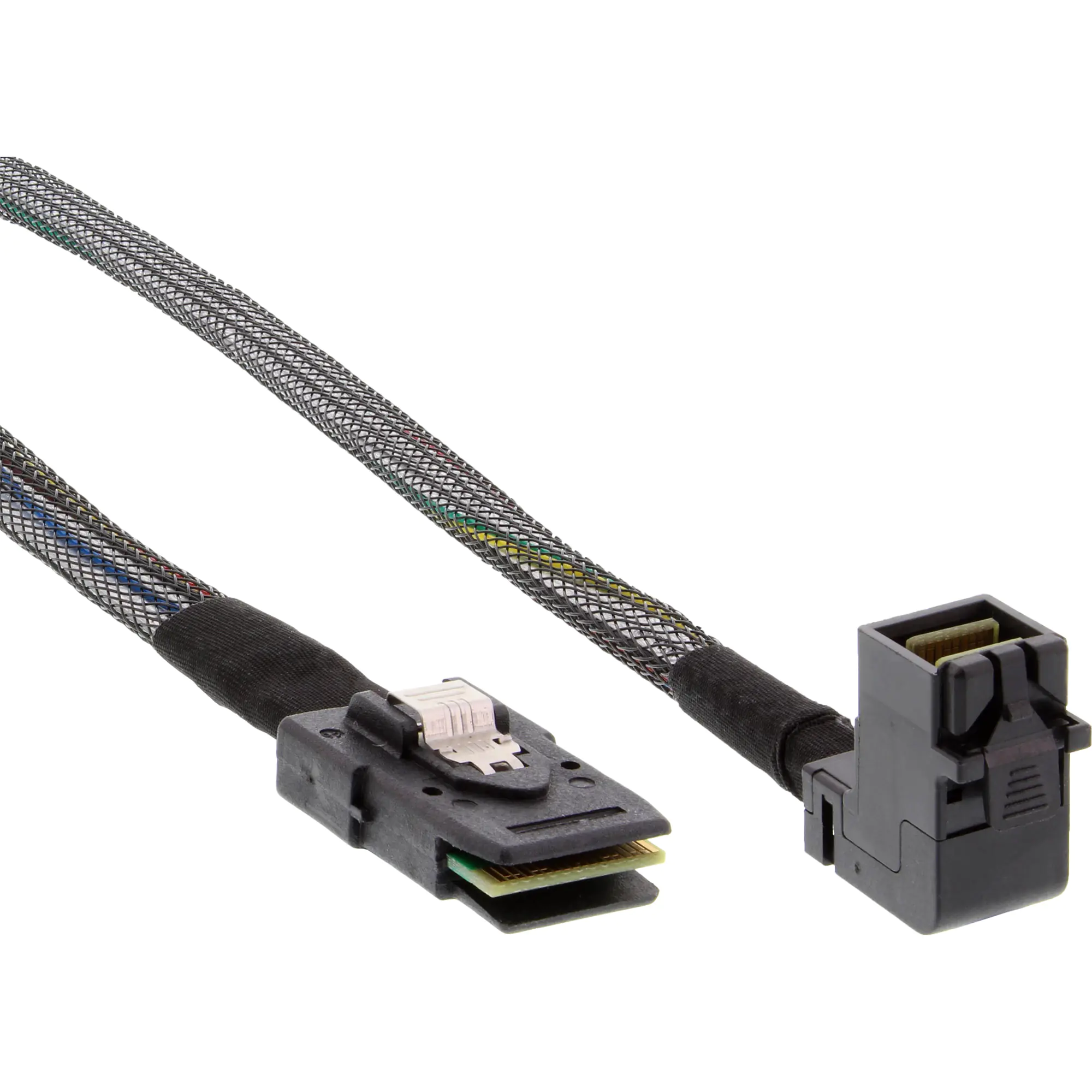InLine - Internes SAS-Kabel - mit Sidebands - gerade durchgeführt - 4-Lane - 36 PIN 4iMini MultiLane zu 4x Mini SAS HD (SFF-8643) - 1 m - 90° Stecker - Schwarz