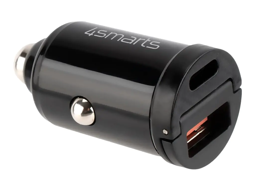 4smarts VoltRoad Pico Dual - Auto-Netzteil - 20 Watt - 3.4 A - PD 3.0, QC 3.0, AFC, SFCP, SCP, HiSilicon Fast Charging, PD/PPS - auf Kabel: USB, USB-C - Schwarz