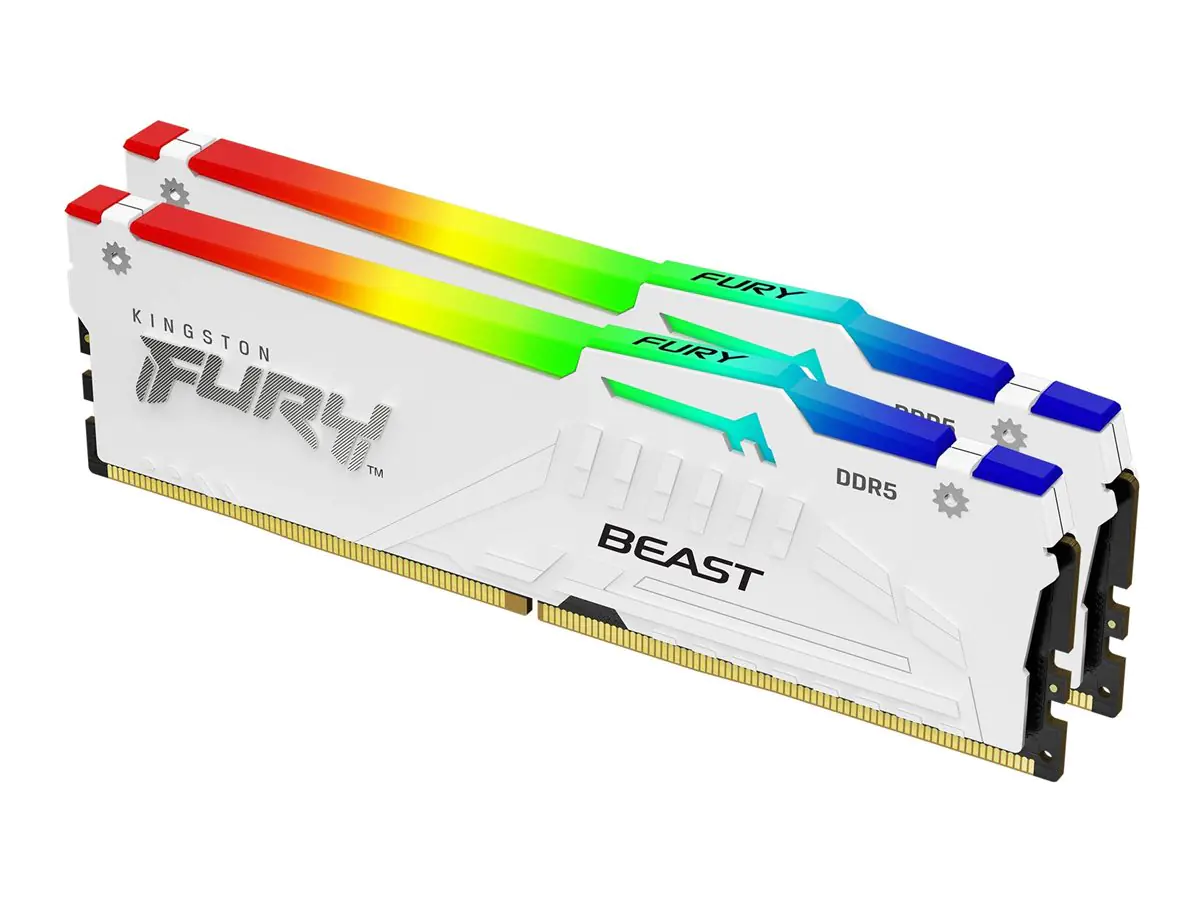 Kingston FURY Beast RGB - DDR5 - Kit - 32 GB: 2 x 16 GB - DIMM 288-PIN - 6000 MHz / PC5-48000 - CL30 - 1.4 V - ungepuffert - on-die ECC - weiß Kingston FURY Beast RGB - DDR5 - Kit - 32 GB: 2 x 16 GB - DIMM 288-PIN - 6000 MHz / PC5-48000 - CL30 - 1.4 V - ungepuffert - on-die ECC - weiß