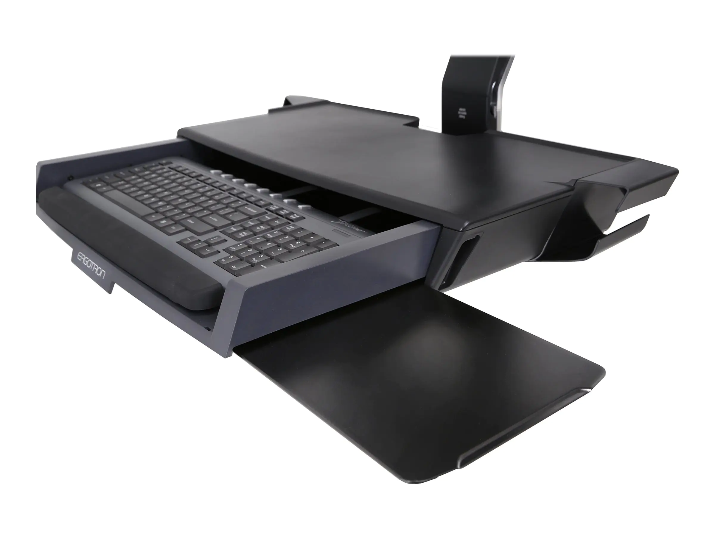 Ergotron Sit-Stand Combo Ablageflächen-System - Befestigungskit (CPU-Halter, 2 Schienenabdeckungen, 2 Kabelkanäle, Wandschienenhalterung, Maus-Shelf, Handgelenkkissen, VESA-Adapter, Tastatur-Tablett, einstellbarer Monitorarm, Wandschiene 34", Ablage für B