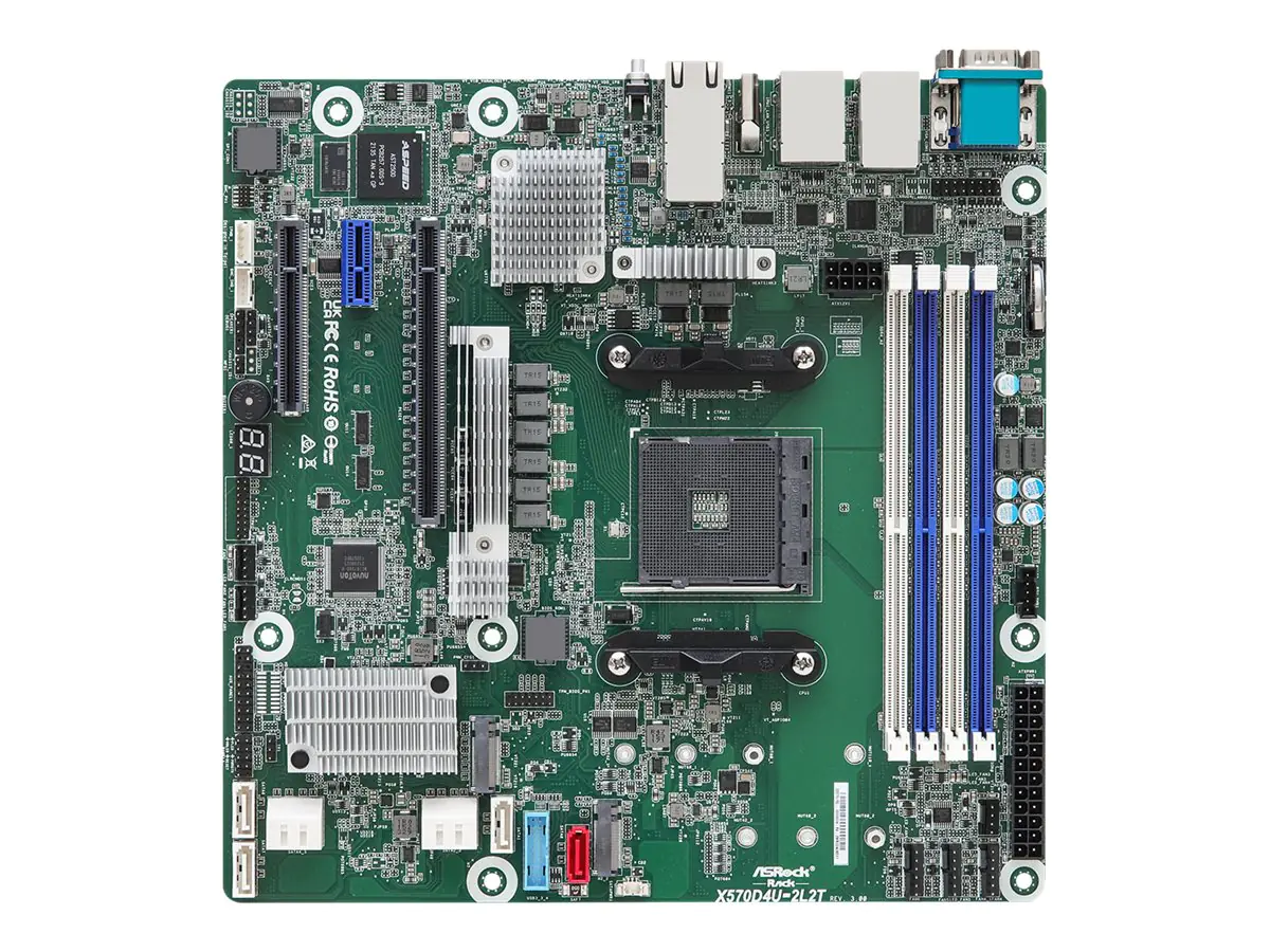 ASRock Rack X570D4U-2L2T/BCM - Motherboard - micro ATX - Socket AM4 - AMD X570 Chipsatz - USB 3.2 Gen 1, USB 3.2 Gen 2 - 2 x 10 Gigabit LAN, 2 x Gigabit LAN - Onboard-Grafik (CPU erforderlich)
