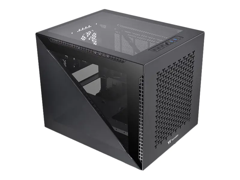 Thermaltake Divider 200 TG Air - Micro-Case - micro ATX - Seitenteil mit Fenster (gehärtetes Glas) - keine Spannungsversorgung (PS/2) - Schwarz - USB/Audio