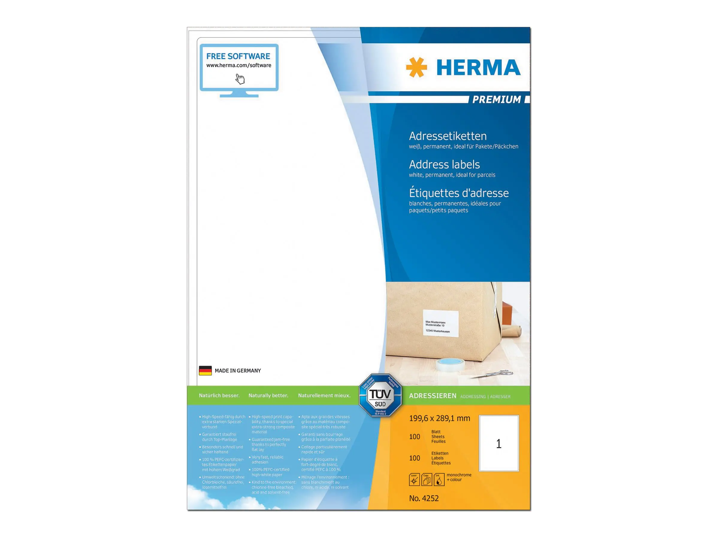 HERMA Etikett PREMIUM 4252 199,6x289,1mm A4 weiß 100 St./Pack.