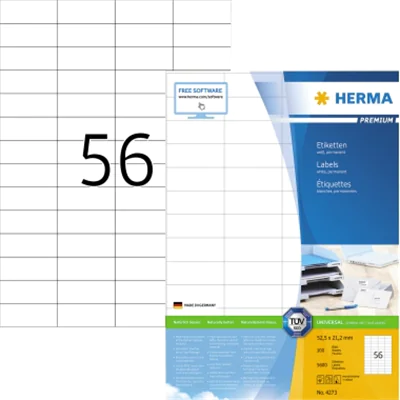HERMA Etikett Premium 4273 52,5x21,2mm weiß 5.600 St./Pack. HERMA Etikett Premium 4273 52,5x21,2mm weiß 5.600 St./Pack.