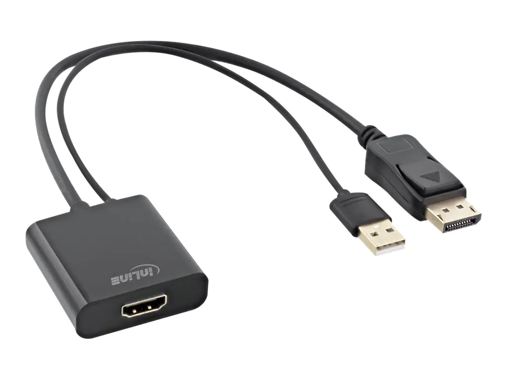 InLine - Video- / Audio-Adapter - USB (nur Strom), DisplayPort männlich zu HDMI weiblich - 30 cm - Schwarz - 4K Unterstützung