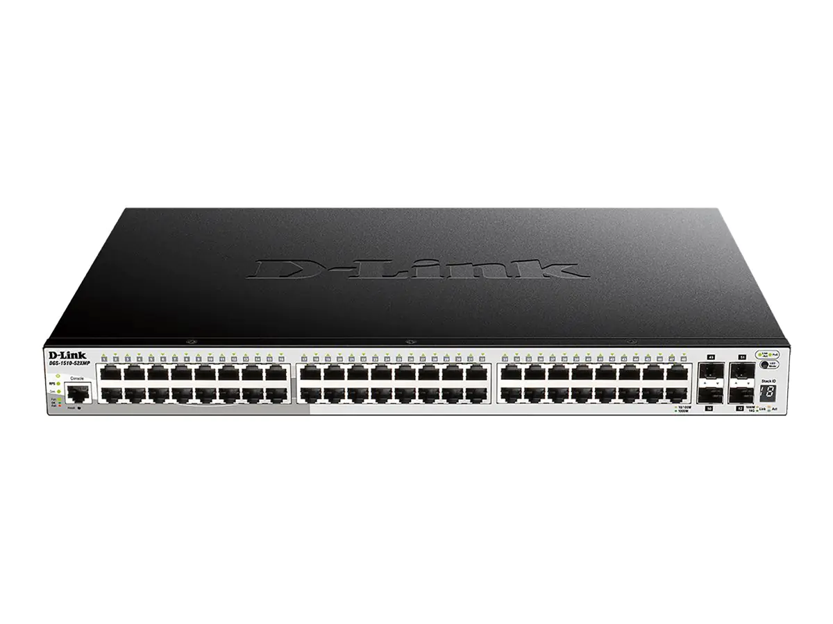 D-Link DGS 1510-52XMP - Switch - L3 - Smart - 48 x 10/100/1000 (PoE+) + 4 x 10 Gigabit SFP+ - Desktop, an Rack montierbar - PoE+ (370 W)