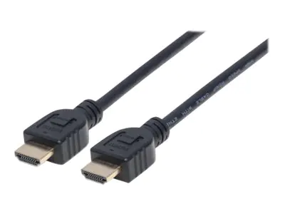 Manhattan HDMI Cable with Ethernet (CL3 rated, suitable for In-Wall use), 4K@60Hz (Premium High Speed), 1m, Male to Male, Black, Ultra HD 4k x 2k, In-Wall rated, Fully Shielded, Gold Plated Contacts, Lifetime Warranty, Polybag - Highspeed - HDMI-Kabel mit