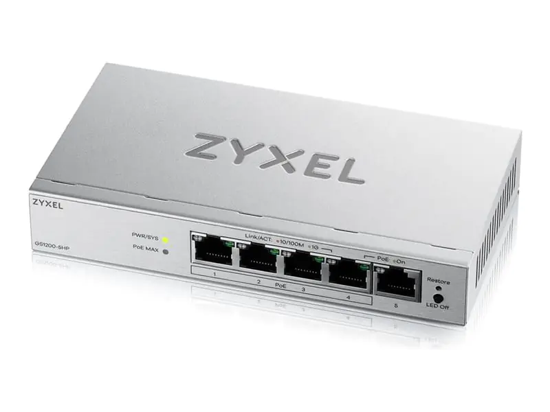 ZyXEL GS1200v3 Series GS1200-5HPv3 - Switch - managed - 5 x 10/100/1000 - Desktop - PoE+ (68 W) GS1200-5HPV3-EU0101F
