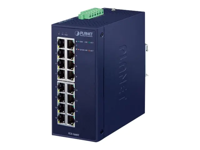 PLANET IGS-1600T - Switch - 16 x 10/100/1000 - an DIN-Schiene montierbar, wandmontierbar - AC 24 V / DC 12 - 48 V