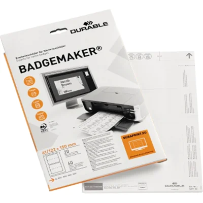 DURABLE Einsteckschild BADGEMAKER 145902 150x63mm weiß 40 St./Pack DURABLE Einsteckschild BADGEMAKER 145902 150x63mm weiß 40 St./Pack