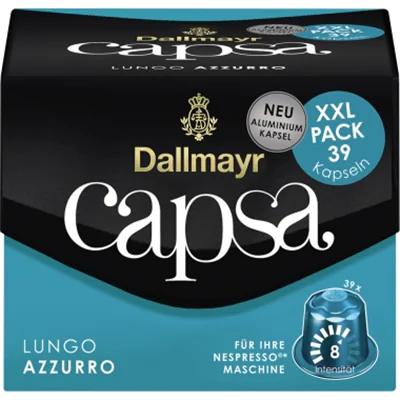 Dallmayr Kaffeekapsel capsa Nespresso® Maschine LUNGO AZZURRO XXL Intensität: 8 39 x 5,6 g/Pack. Dallmayr Kaffeekapsel capsa Nespresso® Maschine LUNGO AZZURRO XXL Intensität: 8 39 x 5,6 g/Pack.