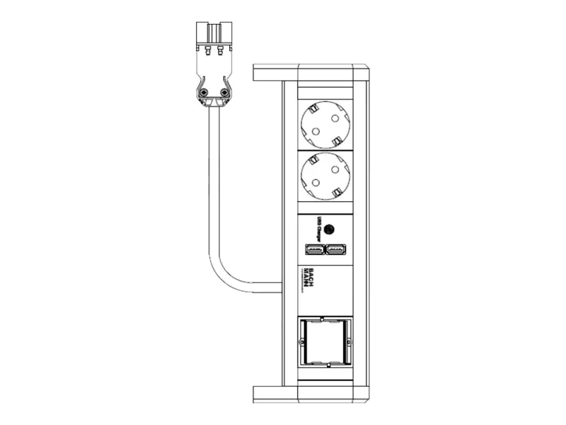 Bachmann DESK 1 - Steckdosenleiste - Wechselstrom 250 V - Eingabe, Eingang GST18i3 - Ausgangsanschlüsse: 2 (2 x USB, 2 x CEE 7/3) - 1 m Schnur - Schwarz, RAL 9005 Bachmann DESK 1 - Steckdosenleiste - Wechselstrom 250 V - Eingabe, Eingang GST18i3 - Ausgangsanschlüsse: 2 (2 x USB, 2 x CEE 7/3) - 1 m Schnur - Schwarz, RAL 9005