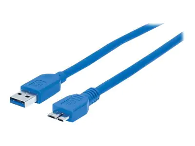 Manhattan USB-A to Micro-USB Cable, 3m, Male to Male, Blue, 5 Gbps (USB 3.2 Gen1 aka USB 3.0)