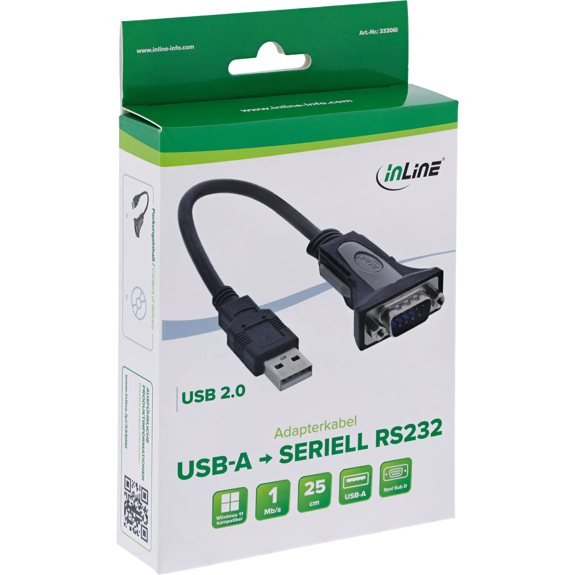 InLine - Kabel USB / seriell - USB (M) zu DB-9 (M) - 25 cm - Daumenschrauben - Schwarz