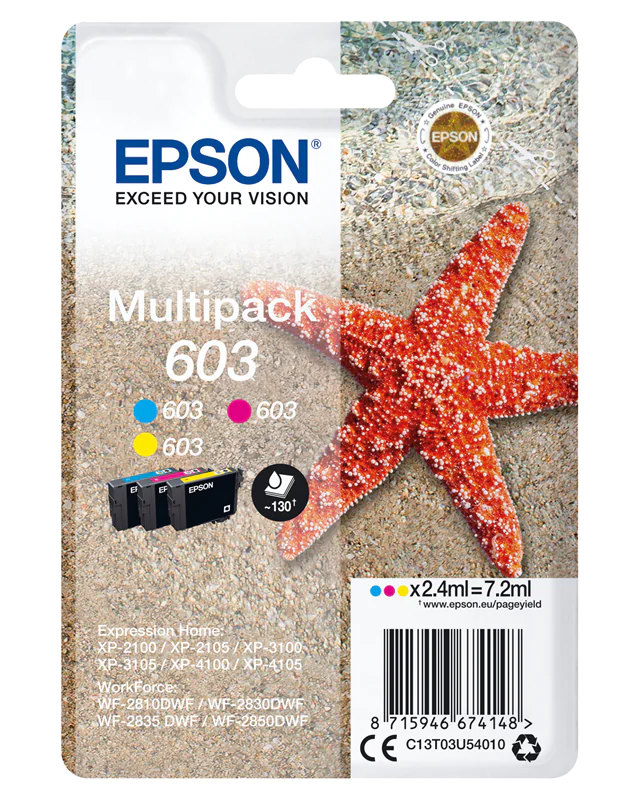Epson 603 Multipack - 3er-Pack - Gelb, Cyan, Magenta - original - Blisterverpackung - Tintenpatrone - für Expression Home XP-2150, 2155, 3150, 3155, 4150, 4155; WorkForce WF-2820, 2840, 2845, 2870