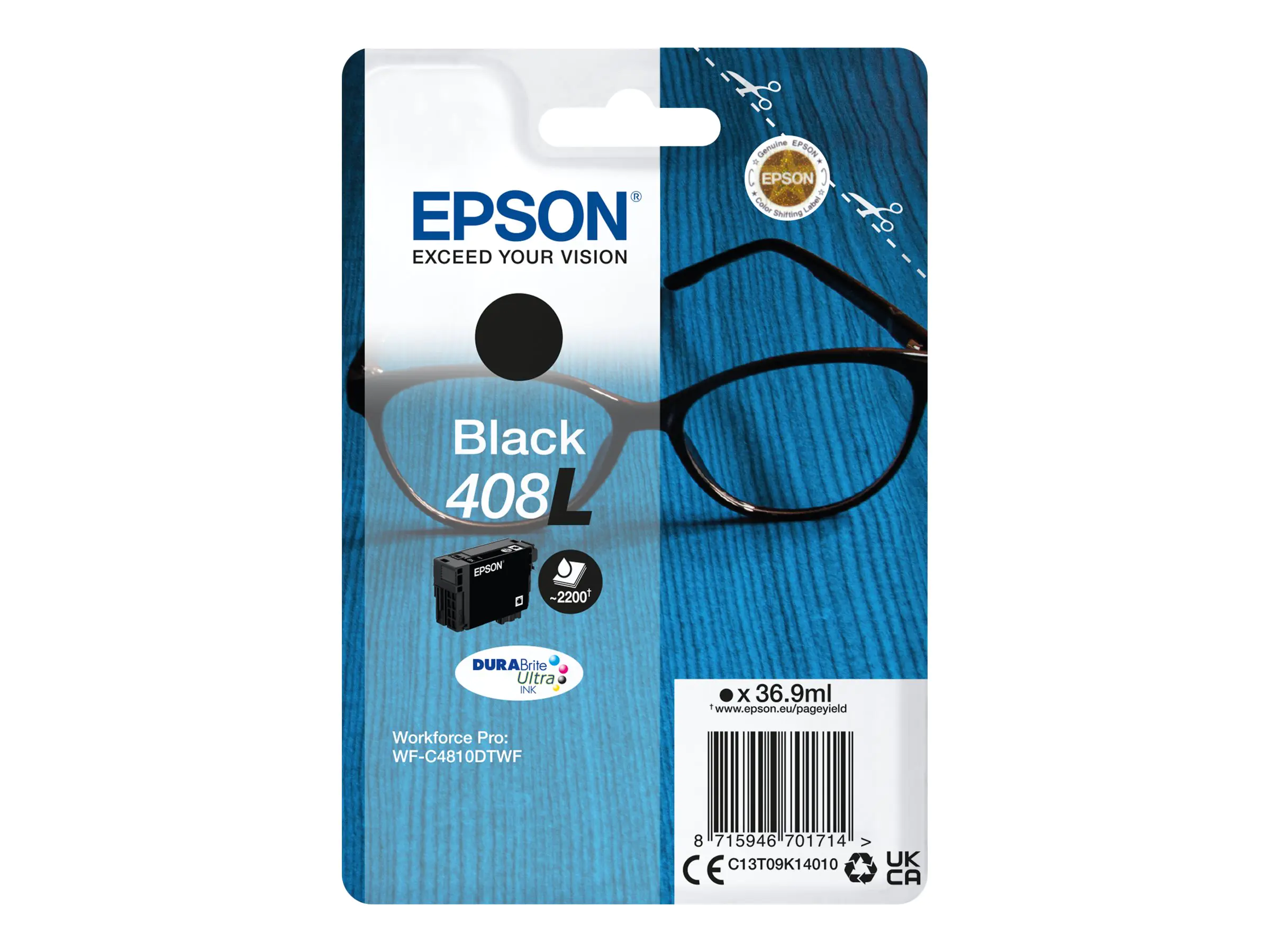 Epson 408L - 36.9 ml - Extrahohe Kapazität - Schwarz - original - Blisterverpackung - Tintenpatrone - für WorkForce Pro WF-C4810DTWF