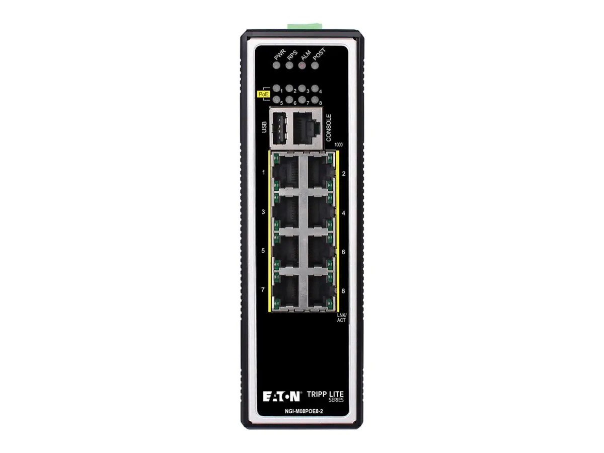 Tripp Eaton Tripp Lite series 8-Port Managed Industrial Gigabit Ethernet Switch - Layer 2, 1 Gbps, PoE+ 30W, -40° to 75°C, DIN Mount - Switch - managed - 8 x 10/100/1000 (PoE+) NGI-M08POE8-L2
