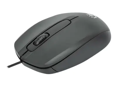 Manhattan Comfort II USB Wired Mouse, Black, 1000dpi, USB-A, Optical, Ambidextrous, Portable/Compact, Three Button with Scroll Wheel, Three Year Warranty, Retail Box - Maus - rechts- und linkshändig - optisch - 3 Tasten - kabelgebunden - USB - Schwarz - r