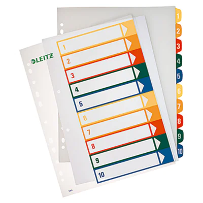 Leitz Register 12930000 DIN A4 1-10 volle Höhe PP farbig/transparent Leitz Register 12930000 DIN A4 1-10 volle Höhe PP farbig/transparent