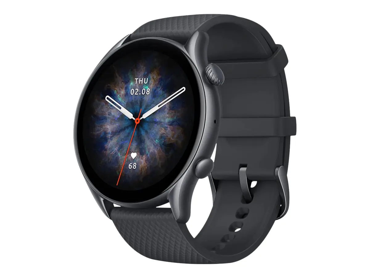 Amazfit GTR 3 Pro - Intelligente Uhr mit Riemen - Flouroelastomer - infinite black - Handgelenkgröße: 155-218 mm - Anzeige 3.7 cm (1.45") - Wi-Fi, Bluetooth - 32 g