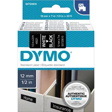 DYMO D1 - Selbstklebend - Weiß auf Schwarz - Rolle (1,2 cm x 7 m) 1 Kassette(n) Etikettenband - für LabelMANAGER 100, 160, 210, 220, 260, 280, 300, 360, 420, Wireless PnP; LabelPOINT 250 DYMO D1 - Selbstklebend - Weiß auf Schwarz - Rolle (1,2 cm x 7 m) 1 Kassette(n) Etikettenband - für LabelMANAGER 100, 160, 210, 220, 260, 280, 300, 360, 420, Wireless PnP; LabelPOINT 250
