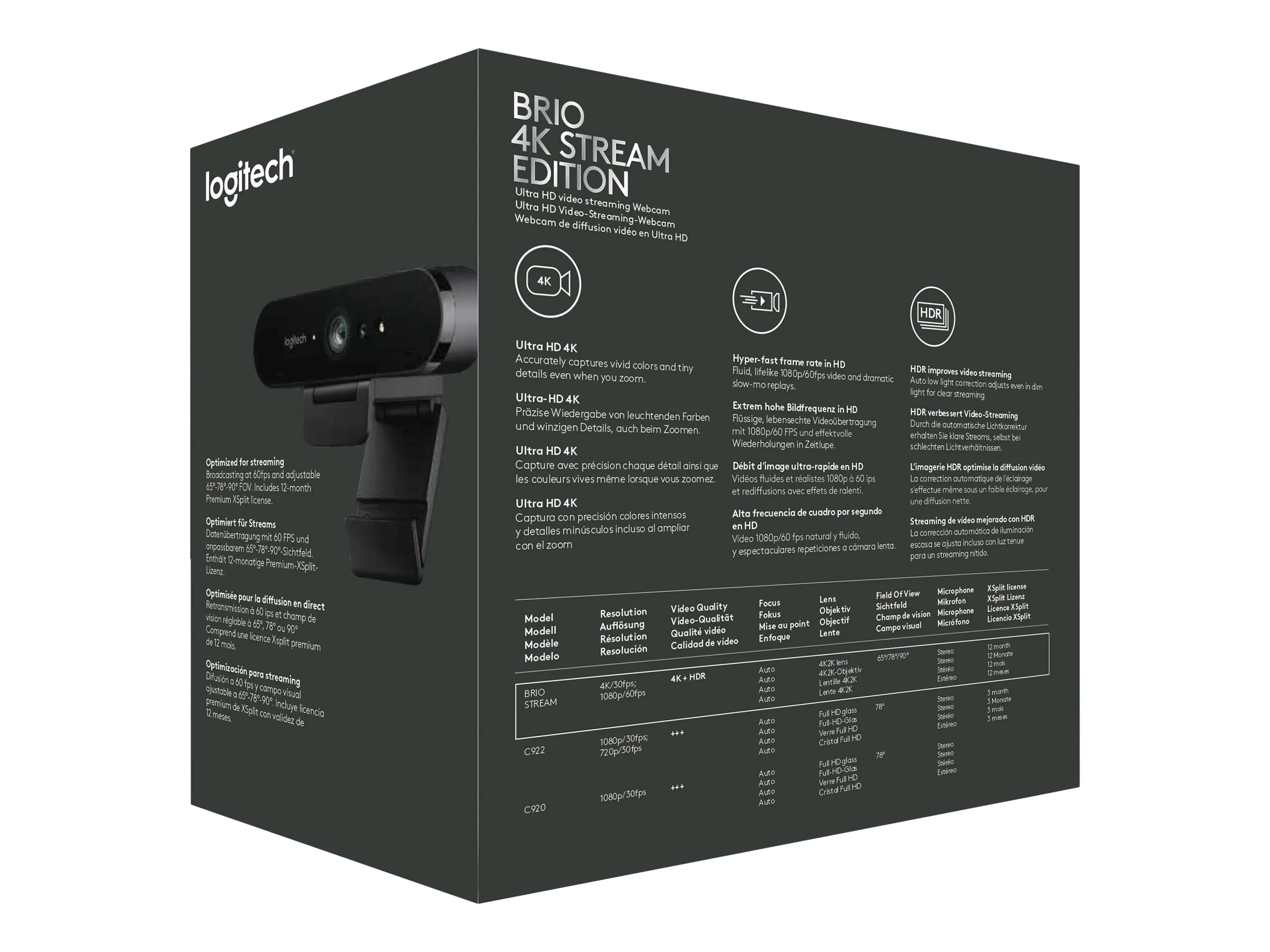 Logitech BRIO STREAM - Web-Kamera - Farbe - 4096 x 2160 - 1080p, 4K - Audio - USB