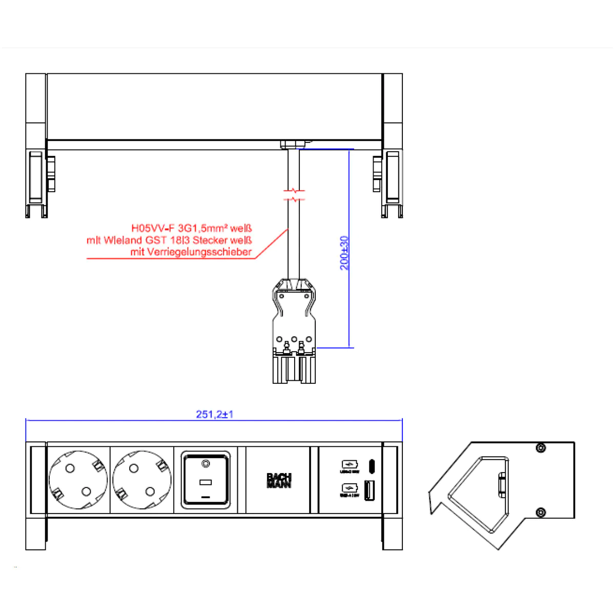 Bachmann DESK2 white 2xCEE7/3 902.32031xUSB A/C 22W 0 2m GST18