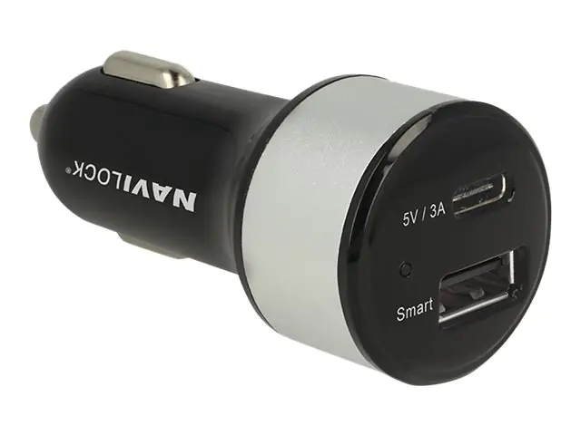 Navilock Car charger - Auto-Netzteil - 3 A - 2 Ausgabeanschlussstellen (USB, USB-C) 62782