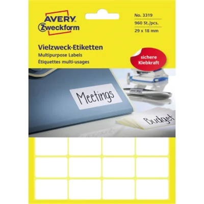 Avery Zweckform Vielzwecketikett 3319 29x18mm weiß 960 St./Pack. Avery Zweckform Vielzwecketikett 3319 29x18mm weiß 960 St./Pack.