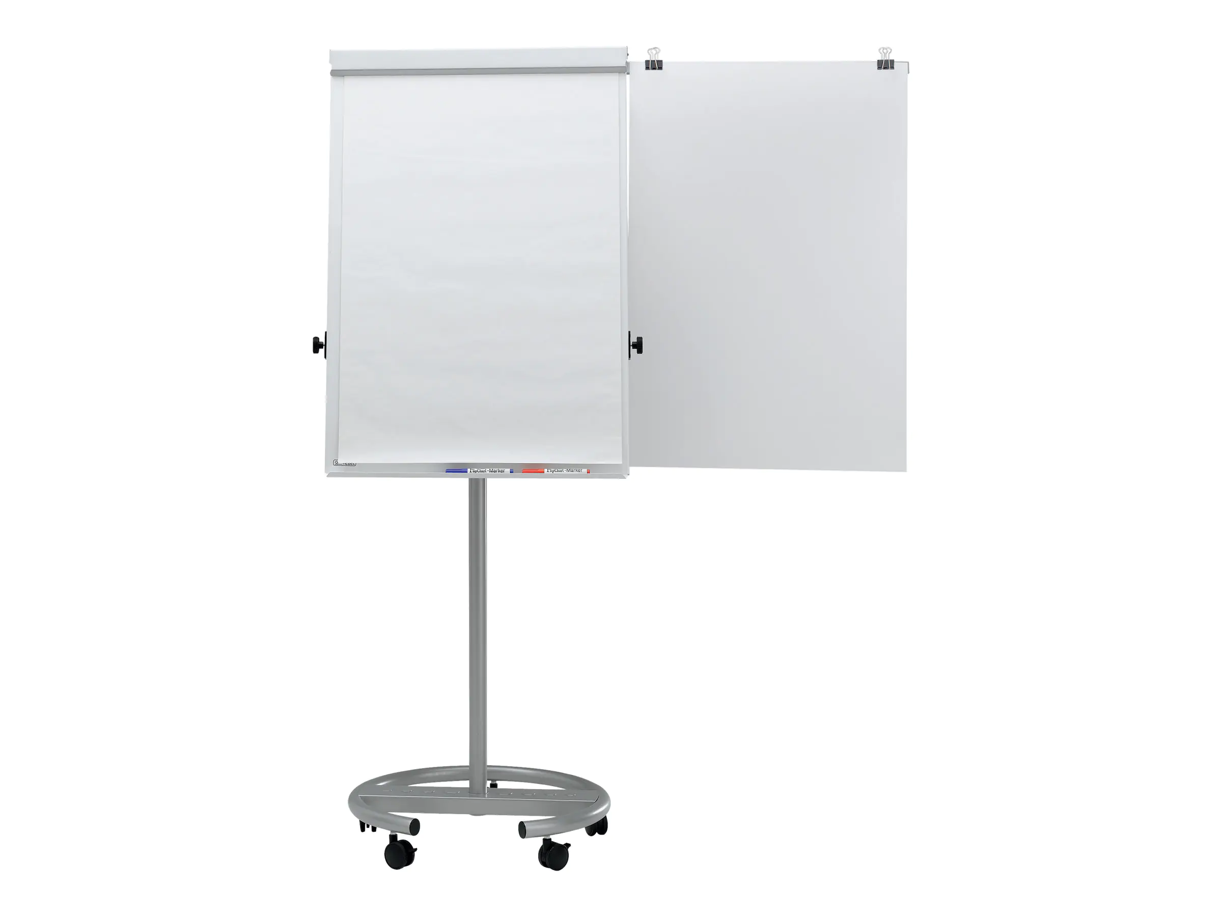 MAUL Mobiles Flipchart MAULoffice mit Ablageschale Rundfuß mit 5 Rollen Stahl silber