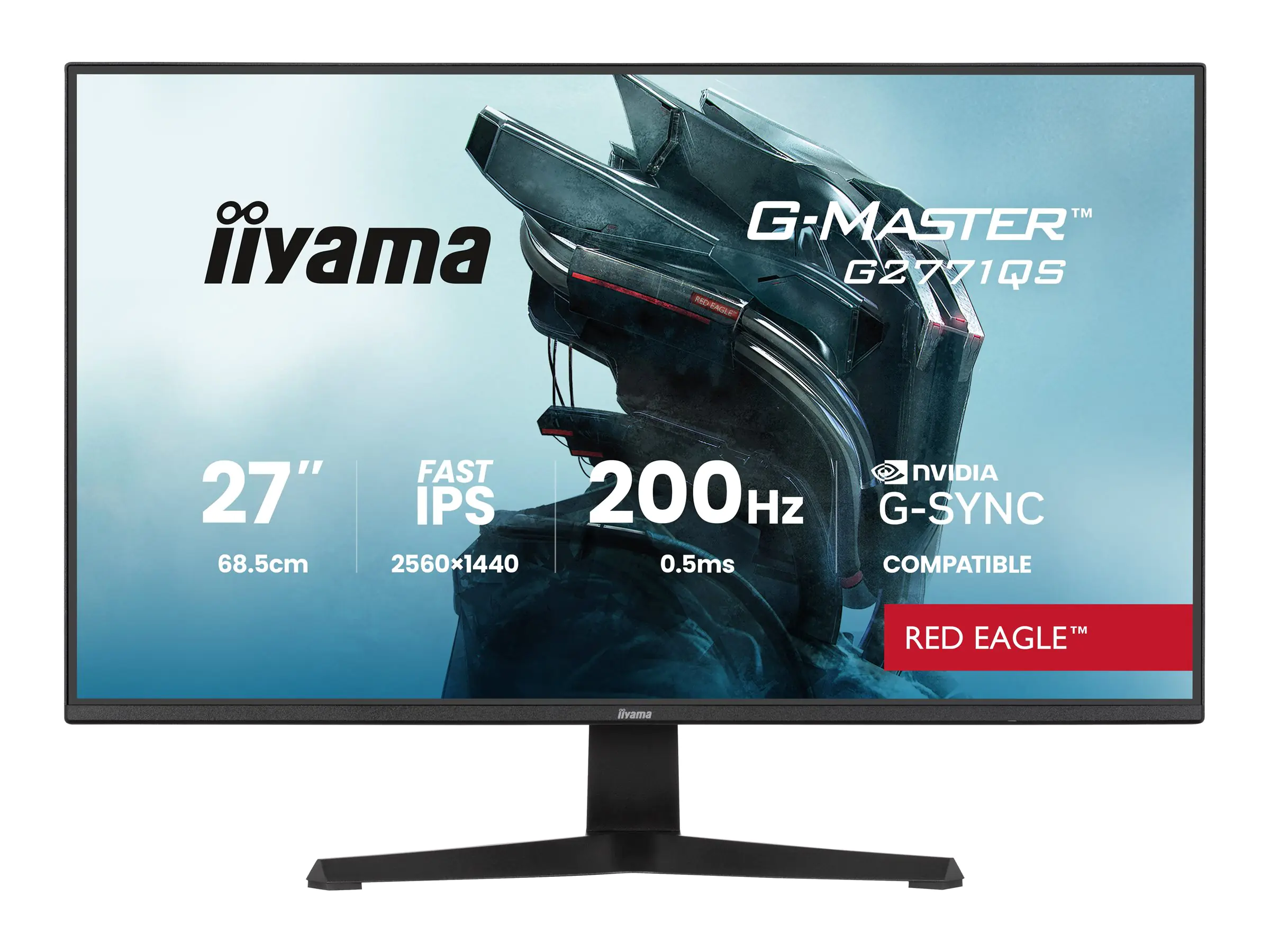 Iiyama G-MASTER Red Eagle G2771QS-B1 - LED-Monitor - Gaming - 69 cm (27") - 2560 x 1440 WQHD @ 200 Hz - Fast IPS - 350 cd/m² - 1200:1 - 0.2 ms - HDMI, DisplayPort - Lautsprecher - Schwarz, Matte