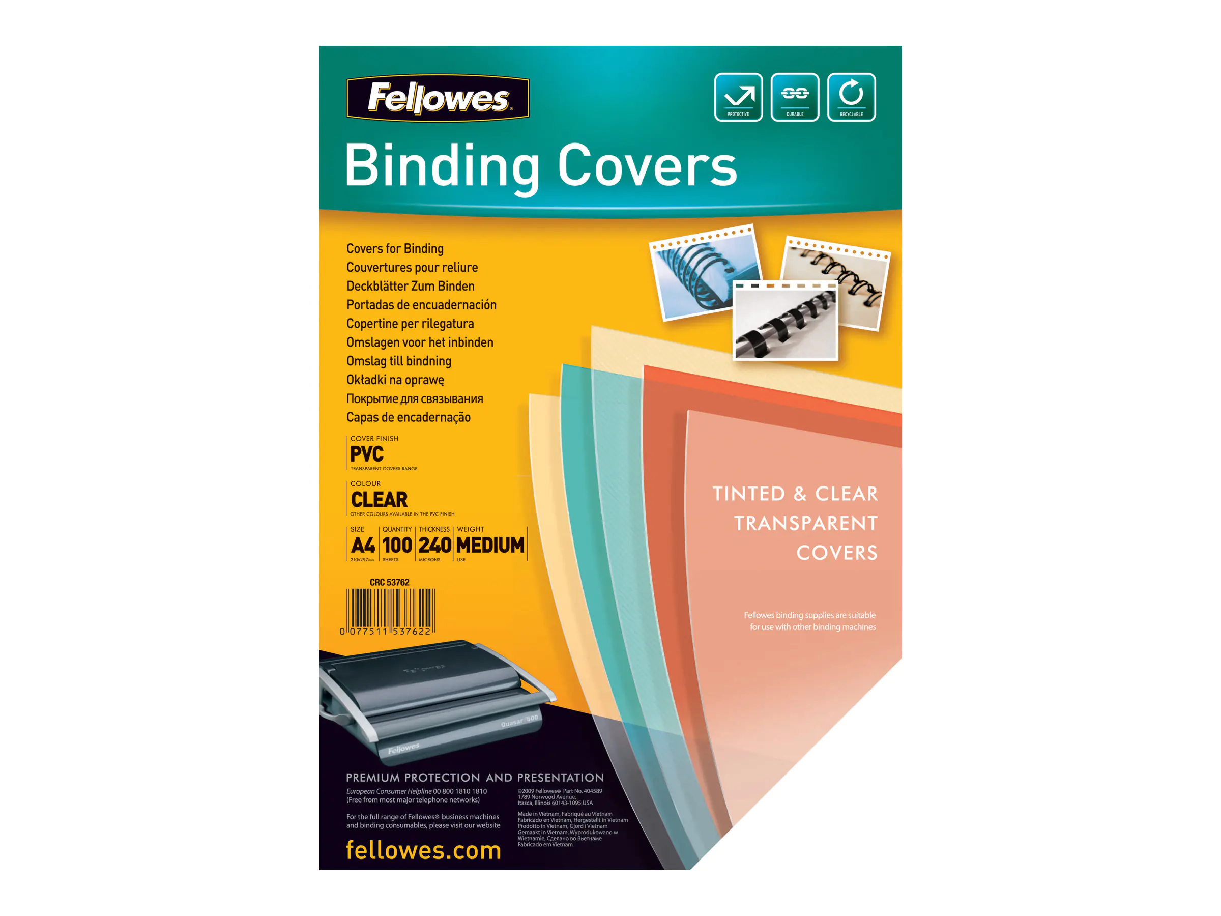 Fellowes® Deckblatt 53762 DIN A4 transparent 100 St./Pack. Fellowes® Deckblatt 53762 DIN A4 transparent 100 St./Pack.