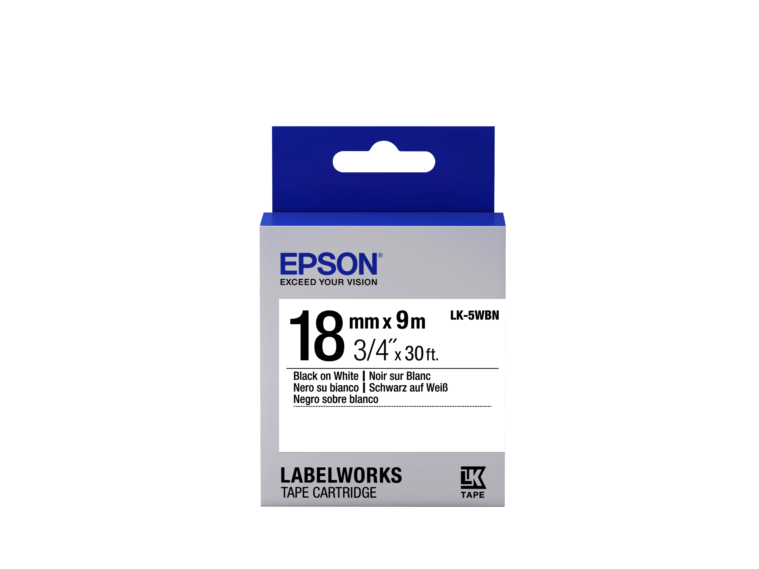 Epson LabelWorks LK-5WBN - Schwarz auf Weiß - Rolle (1,8 cm x 9 m) 1 Kassette(n) Etikettenband - für LabelWorks LW-1000, 400, 600, 700, 900, K400, Z5000, Z5010, Z700, Z710, Z900