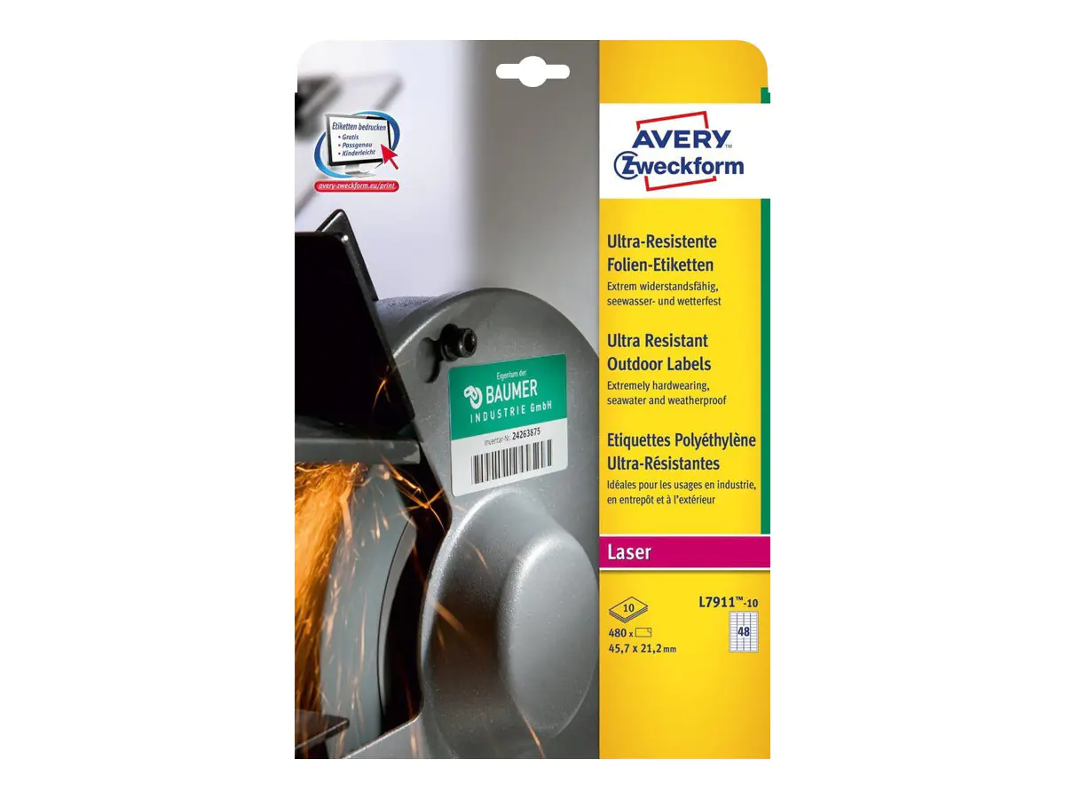 Avery Zweckform Folienetikett L7911-10 45,7x21,2mm 480 St./Pack.