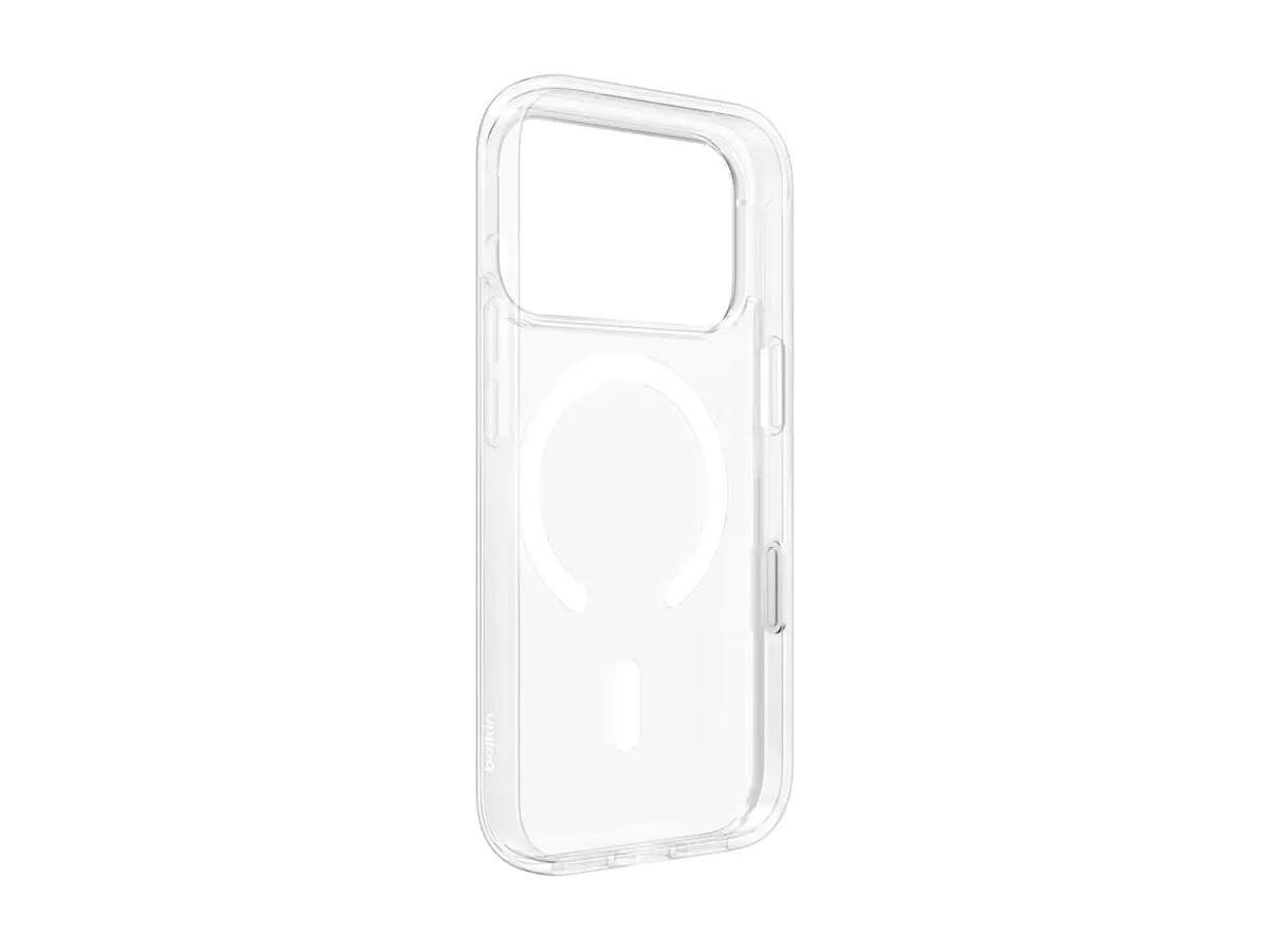 Belkin SheerForce Clear Series - Hintere Abdeckung für Mobiltelefon - MagSafe-Kompatibilität - aus recycelten Materialien hergestellt - klar - für Apple iPhone 17 Pro