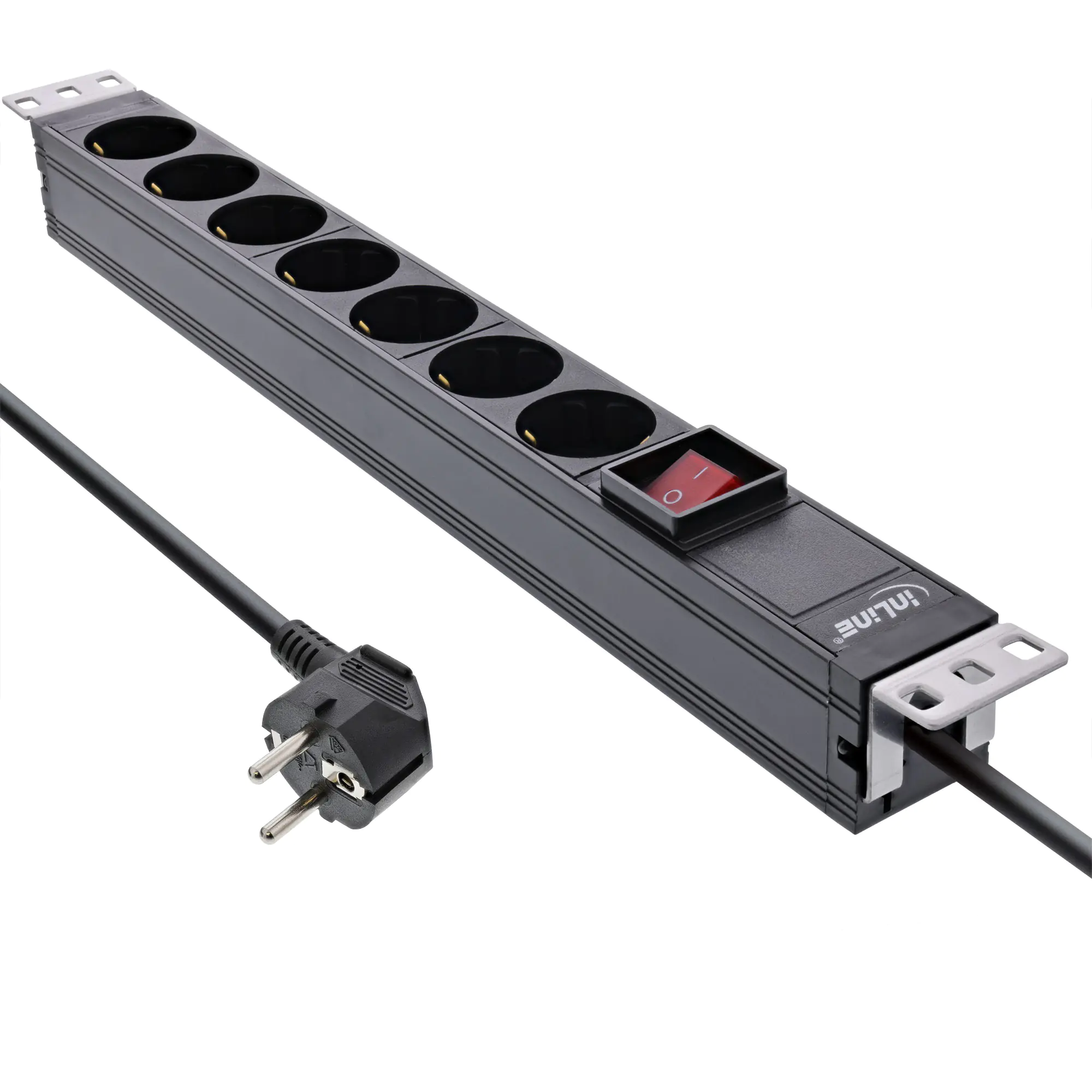 InLine 19" Steckdosenleiste - 7-fach Schutzkontakt - mit Schalter - 2m - schwarz 16411S