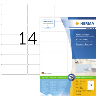 HERMA Etikett PREMIUM 4678 99,1x38,1mm weiß 1.400 St./Pack HERMA Etikett PREMIUM 4678 99,1x38,1mm weiß 1.400 St./Pack