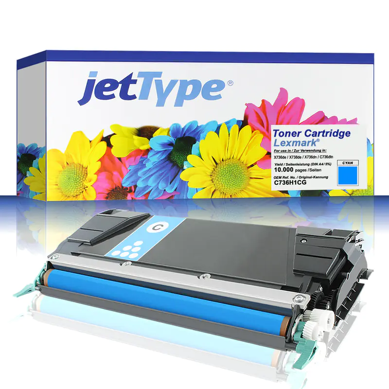 jetType Toner kompatibel zu Lexmark C736H1CG C746A1CG cyan 10.000 Seiten Universalkartusche jetType Toner kompatibel zu Lexmark C736H1CG C746A1CG cyan 10.000 Seiten Universalkartusche