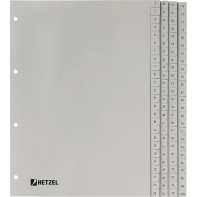 Hetzel Register 721311 DIN A4 1-100 100-teilig PP grau Hetzel Register 721311 DIN A4 1-100 100-teilig PP grau