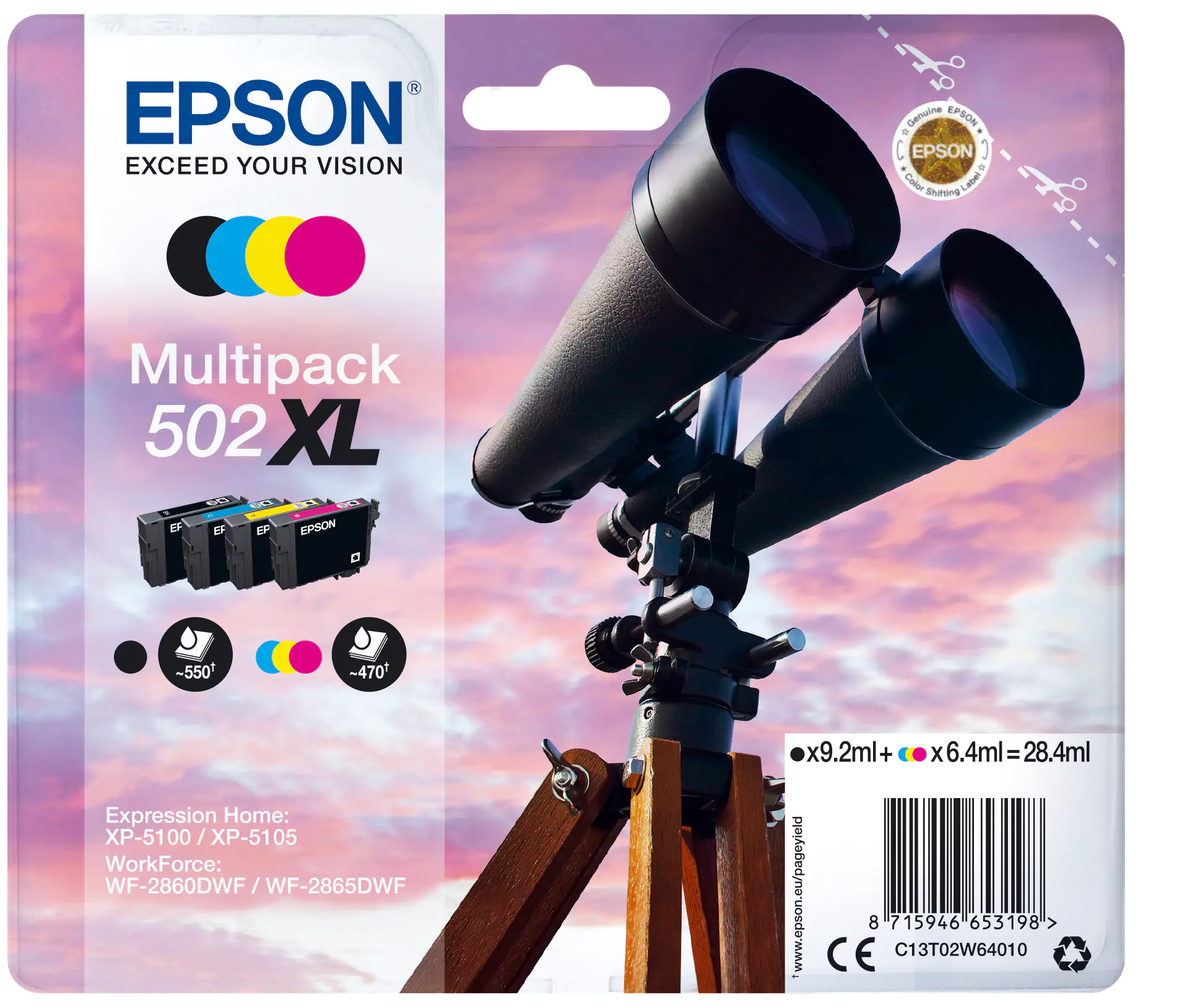 Epson 502XL Multipack - 4er-Pack - XL - Schwarz, Gelb, Cyan, Magenta - original - Blisterverpackung - Tintenpatrone - für Expression Home XP-5100, 5105, 5150, 5155; WorkForce WF-2860, 2865, 2880, 2885 Epson 502XL Multipack - 4er-Pack - XL - Schwarz, Gelb, Cyan, Magenta - original - Blisterverpackung - Tintenpatrone - für Expression Home XP-5100, 5105, 5150, 5155; WorkForce WF-2860, 2865, 2880, 2885