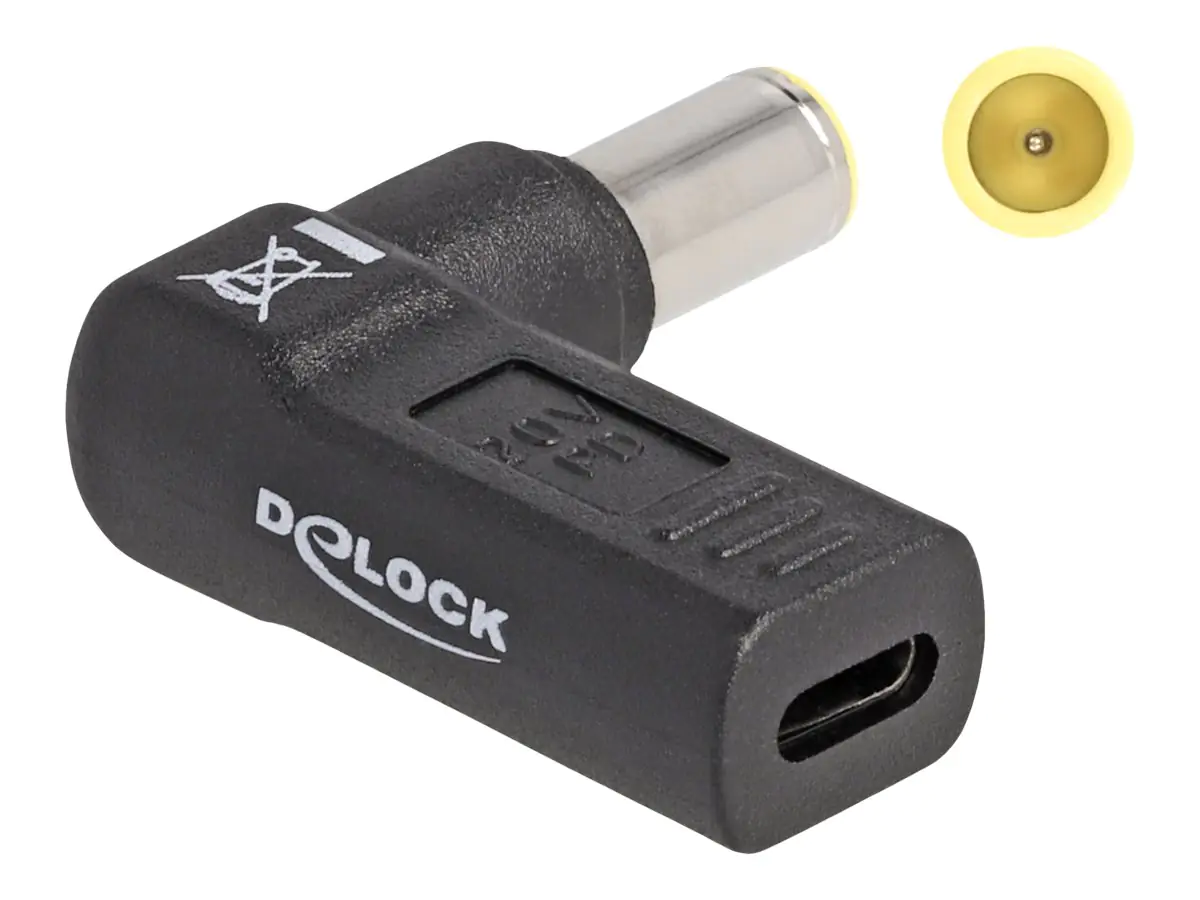 Delock - Netzteil - 24 pin USB-C (W) zu Gleichstromstecker 7,9 x 5,5 mm (M) - 20 V - 3 A - gewinkelt - Schwarz