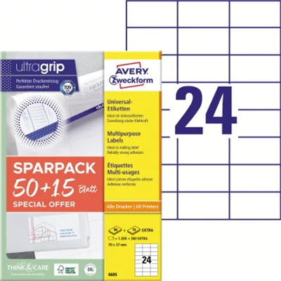 Avery Zweckform Universaletikett ultragrip 70 x 37 mm (B x H) nicht wieder ablösbar Papier weiß 1.560 Etik./Pack. Avery Zweckform Universaletikett ultragrip 70 x 37 mm (B x H) nicht wieder ablösbar Papier weiß 1.560 Etik./Pack.